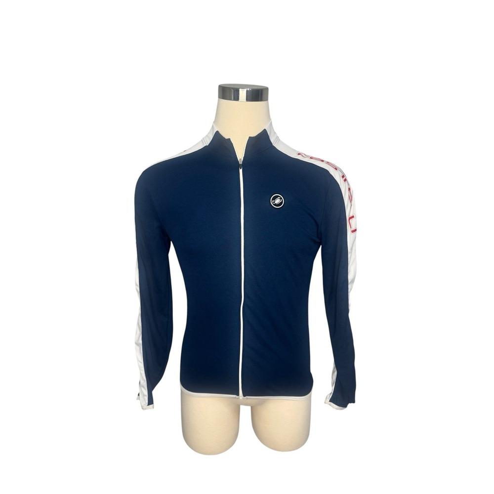 Castelli Cycling Jersey Men's L Full Zip Long Sleeves 3 Pockets Navy